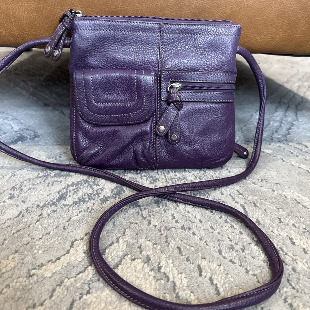 Tignanello PURPLE Pebbled Leather Multi-Compartment Shoulder / Crossbody Bag B
